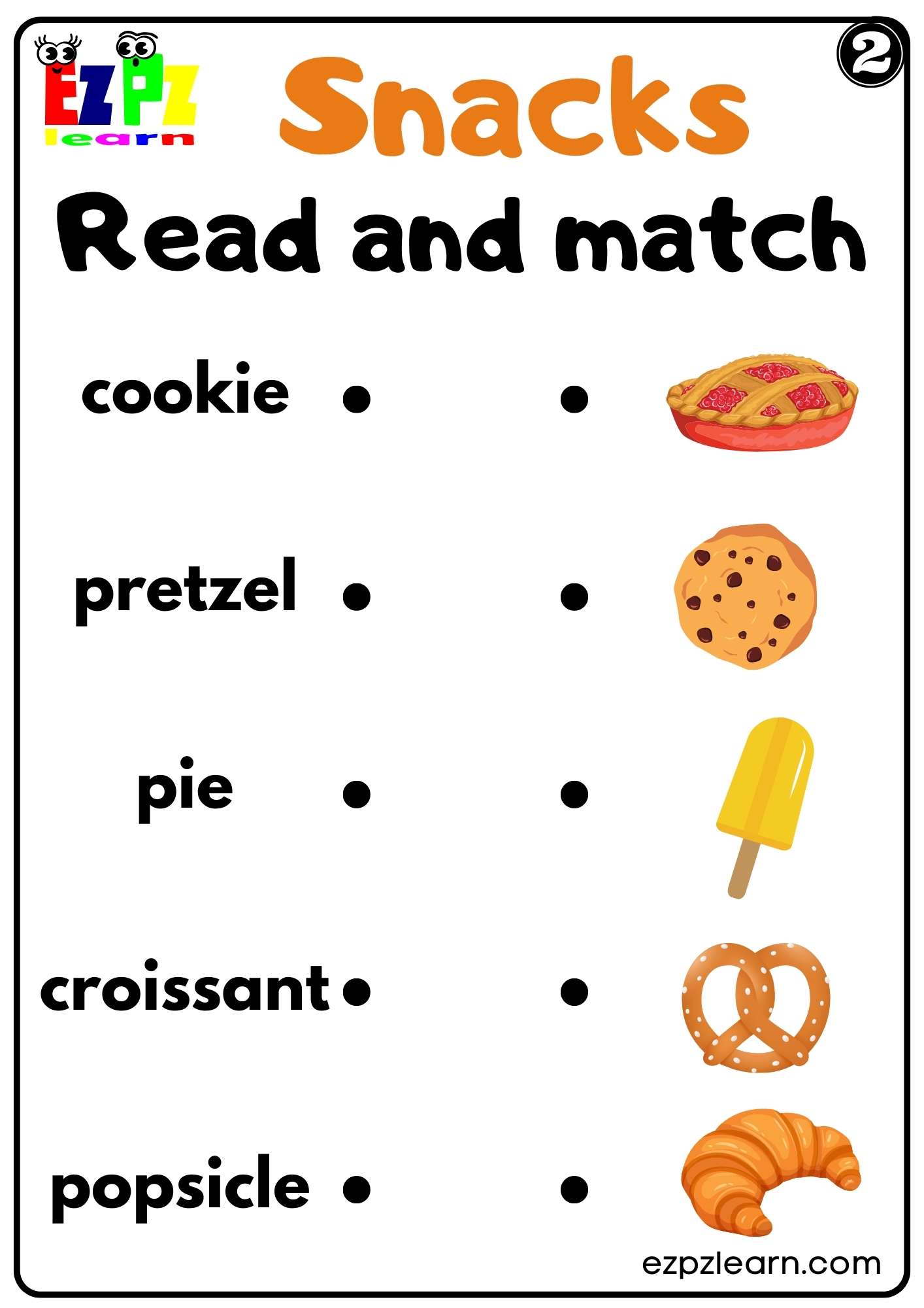 Snacks Read and Match Worksheet For Kindergarten K5 and ESL Teachers Free PDF Download Set2